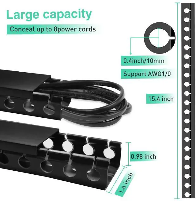 Alt view image 3 of 7 - Updated Cable Raceway Kit - 77 (5x15.4) Inch Open Slot Wire Covers for Cords, Under Desk Cable Management System to Hide Under Desk/Tv/Computer/Net/Power Cords, (Pack 5)