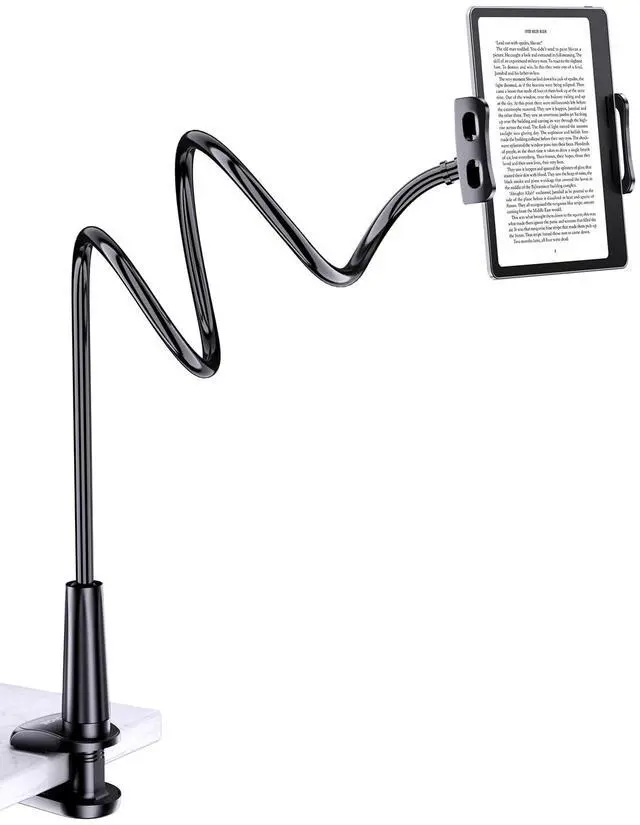 Main image of Gooseneck Kindle&Tablet Holder for Bed Hands-Free Reading on Bed Headboard for iPad, Kindle, and Switch, Flexible 30in Al-Mg Alloy Clamp Arm Stand for Tablets 4.7-10.5 in, Phone - Black - 30in