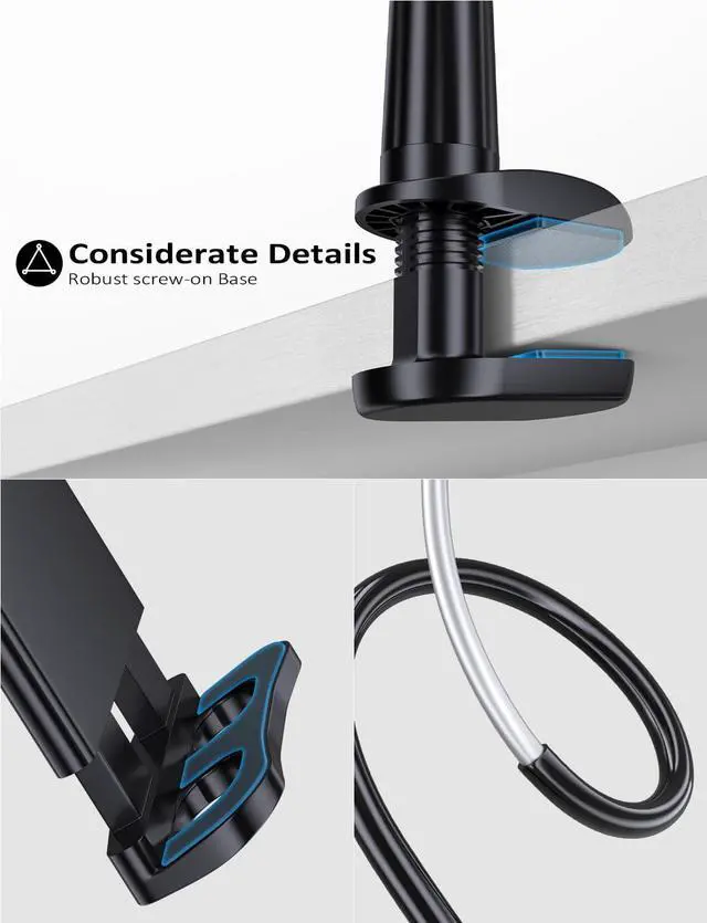 Alt view image 6 of 6 - Gooseneck Kindle&Tablet Holder for Bed Hands-Free Reading on Bed Headboard for iPad, Kindle, and Switch, Flexible 30in Al-Mg Alloy Clamp Arm Stand for Tablets 4.7-10.5 in, Phone - Black - 30in
