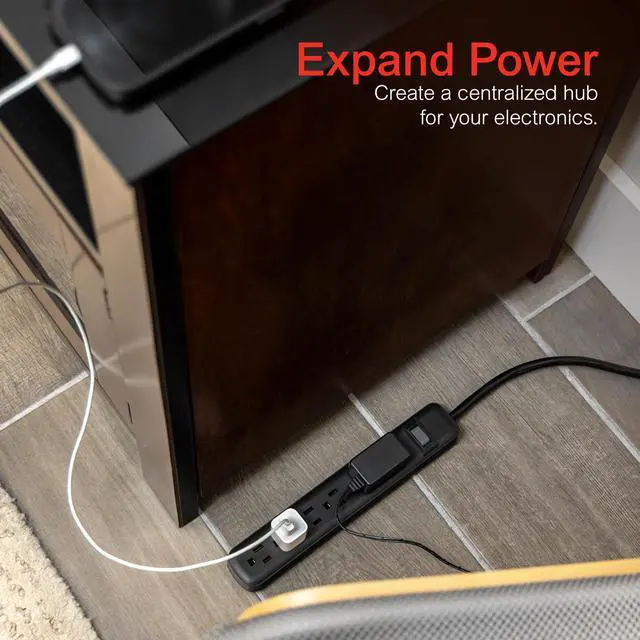 Alt view image 5 of 7 - 6 Outlet Power Strip, 12 Ft Long Extension Cord, 3 Prong Outlets, UL Listed, Black, 45192
