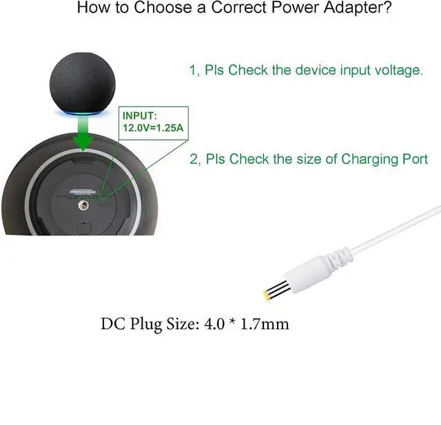 Alt view image 2 of 7 - White Power Cord Replacement for Alexa Dot 3rd Gen, Dot 4th Gen, Dot 5th Gen 2022, Echo Pop 15W Power Adapter Charger