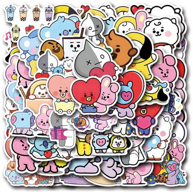 Main image of 55pcs Cartoon BT21 Stickers for Water Bottle,Vinyl Waterproof BT21 Stickers for Laptop,Bumper,Skateboard,Water Bottles,Computer,Phone,Sticker for Kids Teens Adult