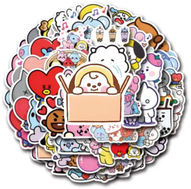 Alt view image 2 of 7 - 55pcs Cartoon BT21 Stickers for Water Bottle,Vinyl Waterproof BT21 Stickers for Laptop,Bumper,Skateboard,Water Bottles,Computer,Phone,Sticker for Kids Teens Adult