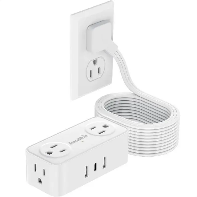 Main image of Thin Flat Extension Cord with USB C, Small Flat Plug Power Strip with 4 AC Outlets 3 USB (1 USB C), 6.5FT Small Power Strip Wall Mountable Cruise Ship, Travel, Home (White, 16.5 FT)
