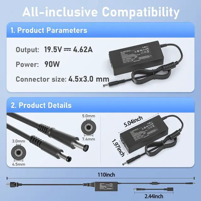 Alt view image 3 of 7 - 90W AC Adapter for Dell OptiPlex Micro 9020 7010 7020 7040 7050 7060 7070 7080 5050 5060 5070 5080 5090 3040 3046 3050 3070 3080 3090 MFF Business Desktop,Power Supply Cord for Optiplex Micro PC
