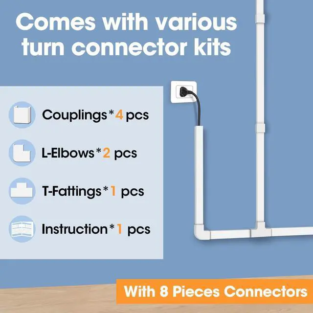 Alt view image 4 of 7 - 116in Cord Hider Kit, Cord Covers for Wires on Wall, Cord Hider for Wall Mount tv, Paintable Cable Raceway, tv Cable Hider Wall kit, Wire Covers for Cords, W0.59in X H0.4in, White
