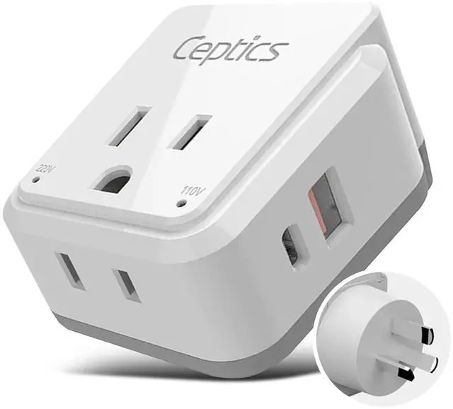 Main image of Australian Travel Adapter Set, 20W PD & QC, Type I-3.1A - 4 in 1-2 USA Inputs, 1 USB Port, 1 USB-C Port - Australian New Zealand Fiji Argentina, Compact - Adapter Australia-Compatible Plug