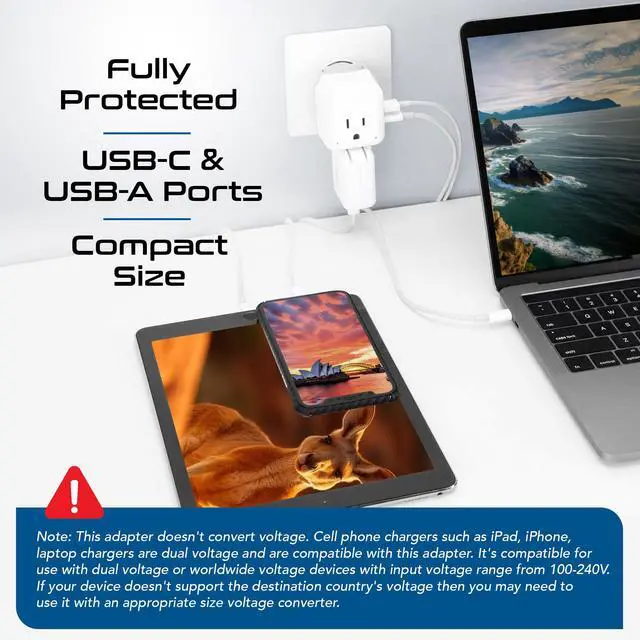 Alt view image 3 of 7 - Australian Travel Adapter Set, 20W PD & QC, Type I-3.1A - 4 in 1-2 USA Inputs, 1 USB Port, 1 USB-C Port - Australian New Zealand Fiji Argentina, Compact - Adapter Australia-Compatible Plug