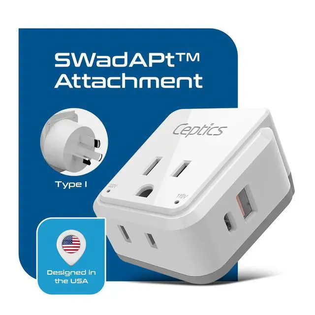 Alt view image 4 of 7 - Australian Travel Adapter Set, 20W PD & QC, Type I-3.1A - 4 in 1-2 USA Inputs, 1 USB Port, 1 USB-C Port - Australian New Zealand Fiji Argentina, Compact - Adapter Australia-Compatible Plug