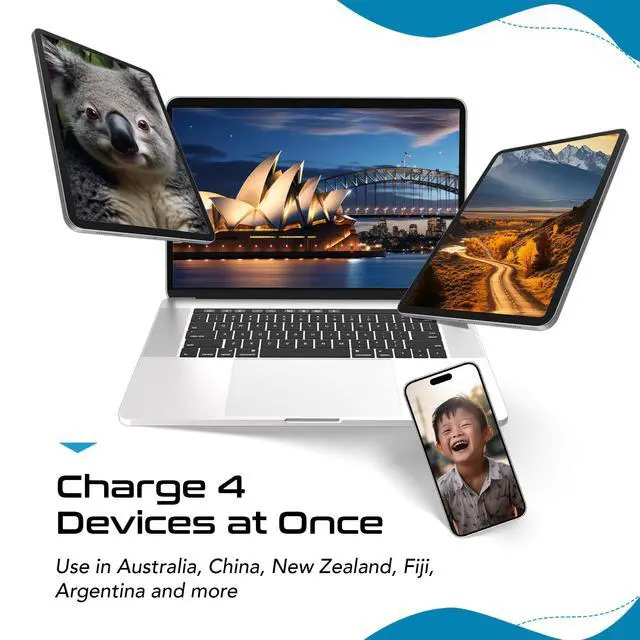 Alt view image 7 of 7 - Australian Travel Adapter Set, 20W PD & QC, Type I-3.1A - 4 in 1-2 USA Inputs, 1 USB Port, 1 USB-C Port - Australian New Zealand Fiji Argentina, Compact - Adapter Australia-Compatible Plug