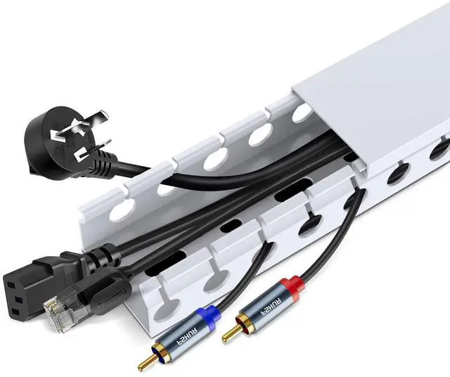 Alt view image 2 of 7 - Updated White Cable Raceway Kit, 77 (5x15.5) inch Open Slot Wire Covers for Cords, Cable Management System to Hide Under Desk/TV/Computer/Net/Power Cords(Pack 5)
