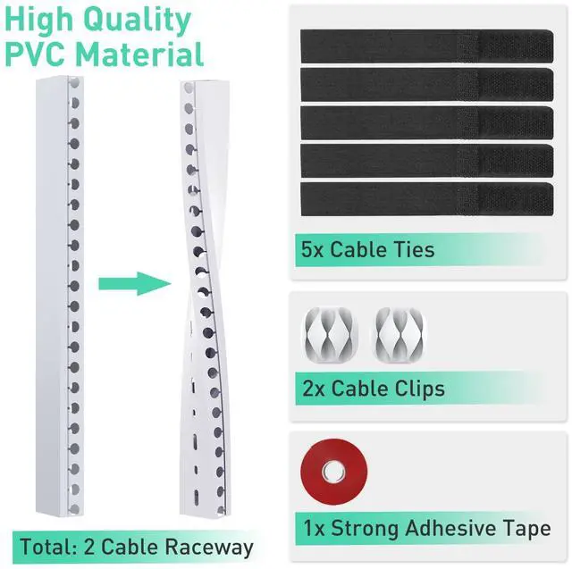 Alt view image 3 of 7 - Updated White Cable Raceway Kit, 77 (5x15.5) inch Open Slot Wire Covers for Cords, Cable Management System to Hide Under Desk/TV/Computer/Net/Power Cords(Pack 5)