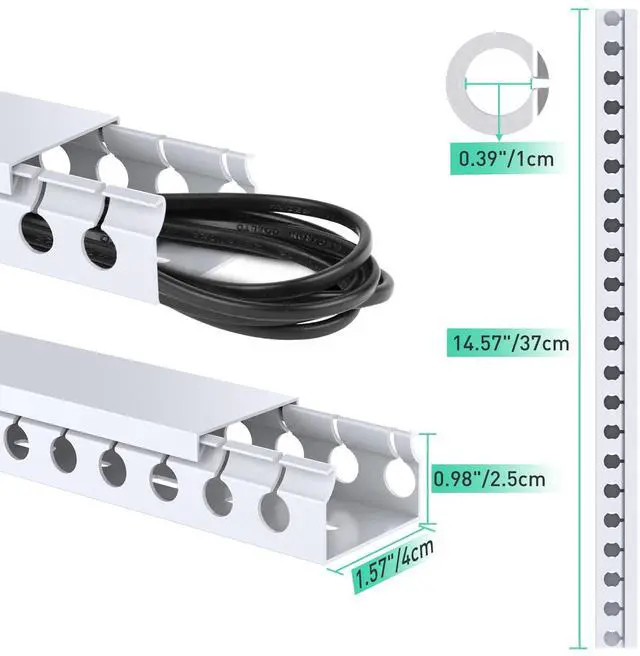 Alt view image 4 of 7 - Updated White Cable Raceway Kit, 77 (5x15.5) inch Open Slot Wire Covers for Cords, Cable Management System to Hide Under Desk/TV/Computer/Net/Power Cords(Pack 5)