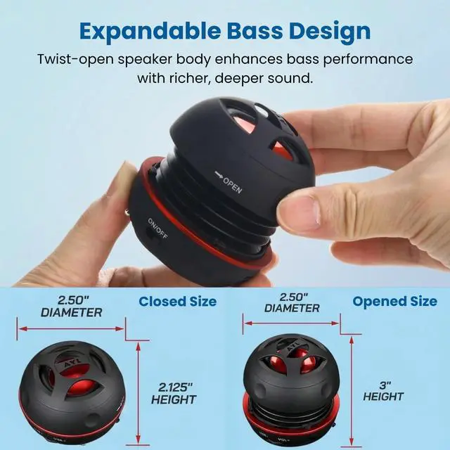 Alt view image 3 of 7 - Mini Speaker System, Portable Plug-in Speaker with 3.5mm Aux Input & 3.5 mm Jack, External Audio for Laptop, MP3, iPhone Small Wireless Bluetooth Speaker with Built-in Mic (Black)