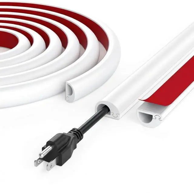 Main image of Cord Hider Wall for 1-2 Cables, 118" Self Adhesive Silicone Cord Covers for Wires On Wall, Flexible Wire Covers for Cords On Wall, Cable Cover Raceway for Home, Office, White (0.6" W x 0.47" H)