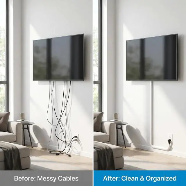 Alt view image 2 of 7 - Cord Hider Wall for 1-2 Cables, 118" Self Adhesive Silicone Cord Covers for Wires On Wall, Flexible Wire Covers for Cords On Wall, Cable Cover Raceway for Home, Office, White (0.6" W x 0.47" H)