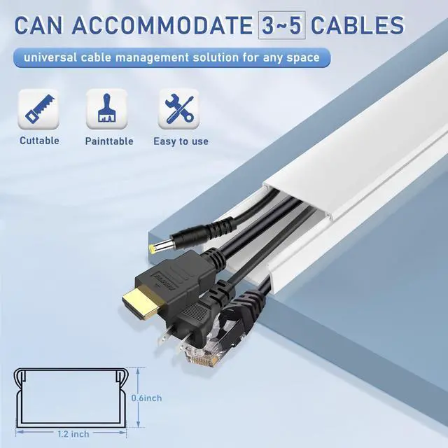 Alt view image 2 of 7 - Cable Cover Wall - Cord Hiders for TV on Wall, 157 Inches Cable Cover Channel, White