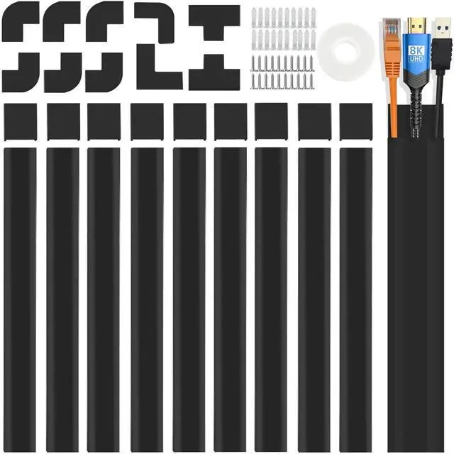 Main image of Cable Cover Wall - Large Cord Covers for Wires on Wall, 157 Inches TV Cable Hider Wall Kit, Black