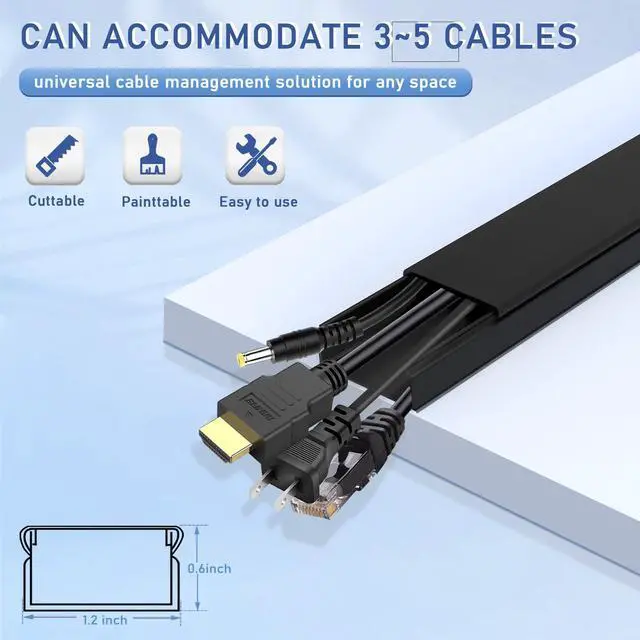 Alt view image 2 of 6 - Cable Cover Wall - Large Cord Covers for Wires on Wall, 157 Inches TV Cable Hider Wall Kit, Black