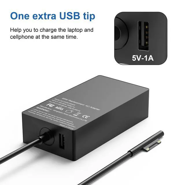 Alt view image 3 of 7 - Compatible with Microsoft Surface Charger,65W Surface Pro Charger,Compatible with Surface Pro 11,9,8,7,6,5,4,3,X Surface Laptop 7,6,5,4,3,2,1 Surface Go 3,2,1 Surface Book 3,2,1 and More