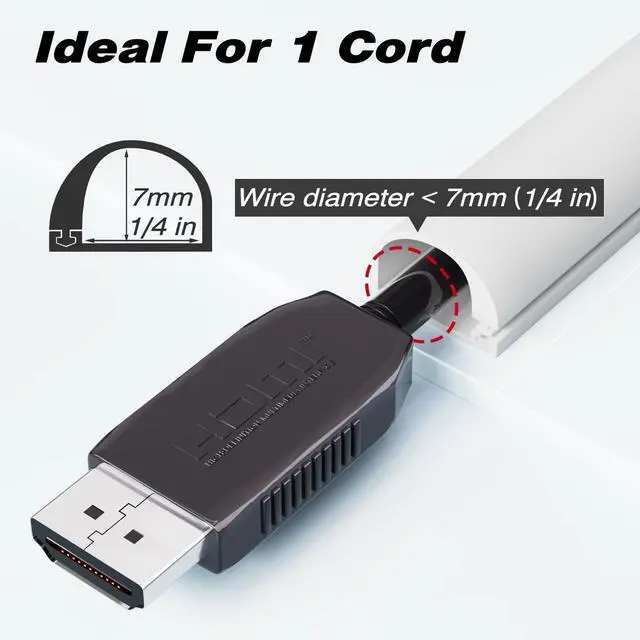 Alt view image 2 of 6 - 39" Silicone Cord Hider for Wall Mount TV,Self-Adhesive Cable Hider for 1 Cord(1/4" Diameter),Cable Management Under Desk,Cord Organizer,Cable Raceway Home & Office Trim,Cord Concealer Channel,White