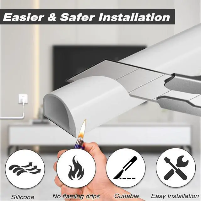 Alt view image 5 of 6 - 39" Silicone Cord Hider for Wall Mount TV,Self-Adhesive Cable Hider for 1 Cord(1/4" Diameter),Cable Management Under Desk,Cord Organizer,Cable Raceway Home & Office Trim,Cord Concealer Channel,White
