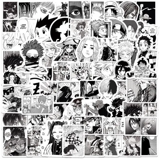 Main image of 100pcs Black and White Anime Stickers for Kids,Movie Decorative Sticker for Kids Teens Waterproof Stickers for Water Bottle Laptop Luggage Helmet Skateboard Guitar