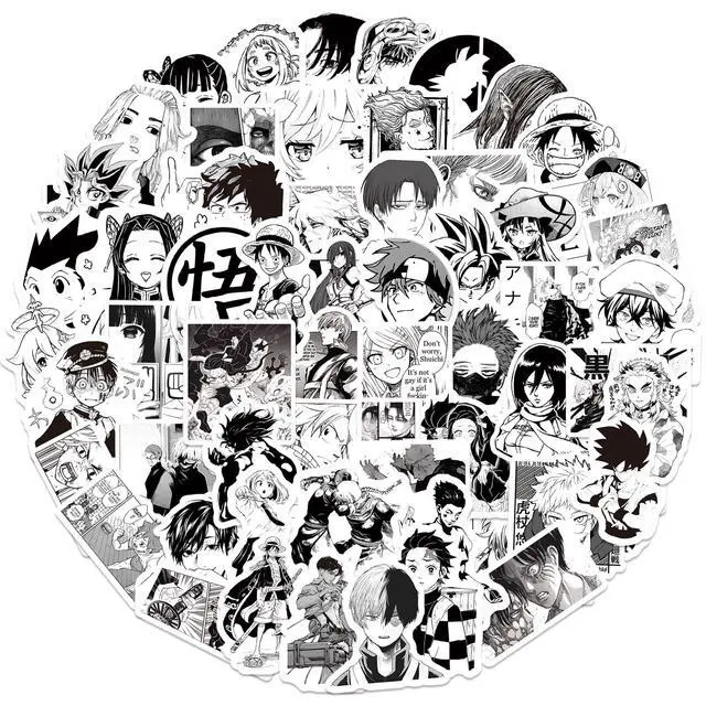 Alt view image 5 of 7 - 100pcs Black and White Anime Stickers for Kids,Movie Decorative Sticker for Kids Teens Waterproof Stickers for Water Bottle Laptop Luggage Helmet Skateboard Guitar