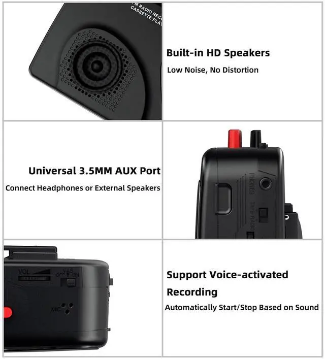 Alt view image 4 of 6 - Cassette Player Tape Recorders AM/FM Radio, Portable Tape Player Records Built in Speakers Manual Record - 2AA Battery Or DC 5V Supply with 3.5MM Earphone- Black
