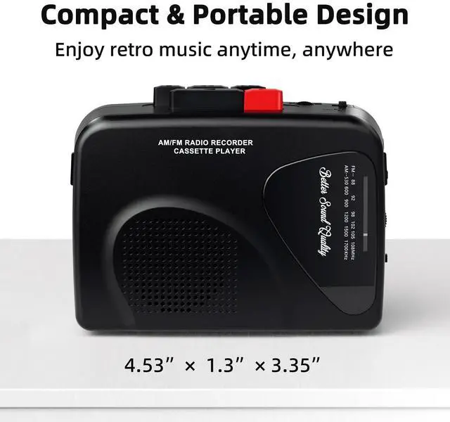Alt view image 6 of 6 - Cassette Player Tape Recorders AM/FM Radio, Portable Tape Player Records Built in Speakers Manual Record - 2AA Battery Or DC 5V Supply with 3.5MM Earphone- Black