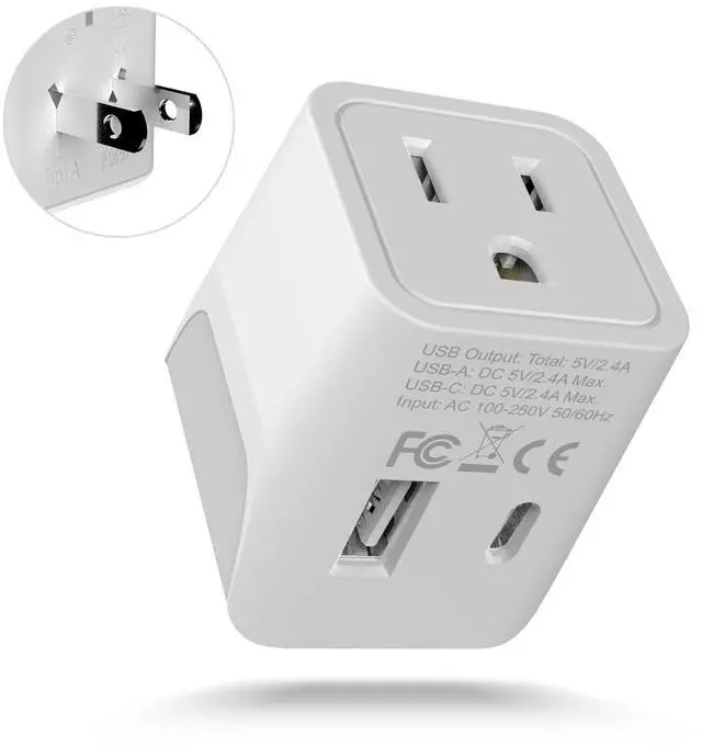 Main image of Japan, Philippines Travel Adapter Plug with USB-A + USB-C - Usa Input - Type A - Ultra Compact (CTU-6) - Perfect for Cell Phones, Laptops, Camera Chargers