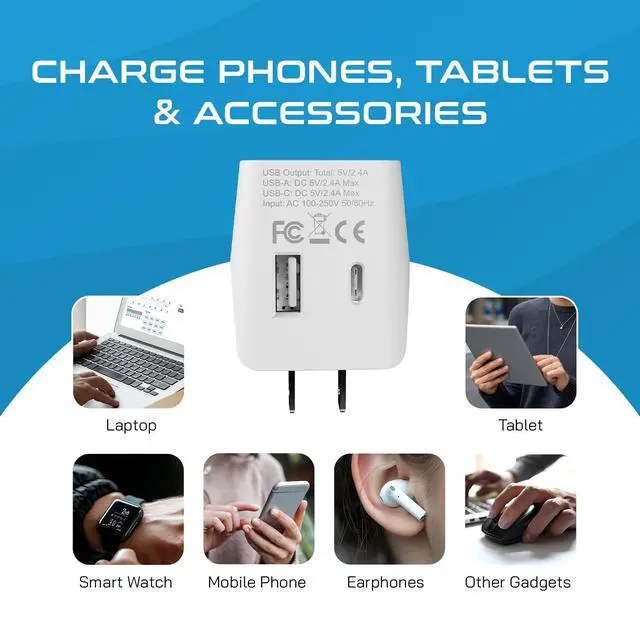 Alt view image 6 of 7 - Japan, Philippines Travel Adapter Plug with USB-A + USB-C - Usa Input - Type A - Ultra Compact (CTU-6) - Perfect for Cell Phones, Laptops, Camera Chargers
