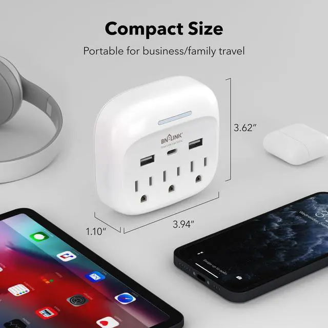 Alt view image 5 of 7 - Multi Plug Outlet Extender with USB, Surge Protector Outlet with 3 AC Outlet Splitter and 3 USB Ports (1 USB C), Multi Plug Wall Outlet for Dorm, School, Travel, Office, Home, Travel, 1 Pack