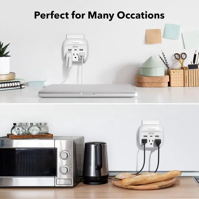 Alt view image 7 of 7 - Multi Plug Outlet Extender with USB, Surge Protector Outlet with 3 AC Outlet Splitter and 3 USB Ports (1 USB C), Multi Plug Wall Outlet for Dorm, School, Travel, Office, Home, Travel, 1 Pack