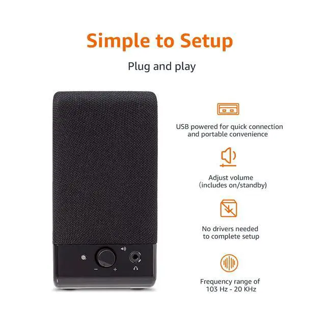Alt view image 4 of 7 - USB-Powered Computer Speakers with Volume Control for Desktop or Laptop PC, Compact Size, Headphone Jack, Portable, Plug-N-Play, Black