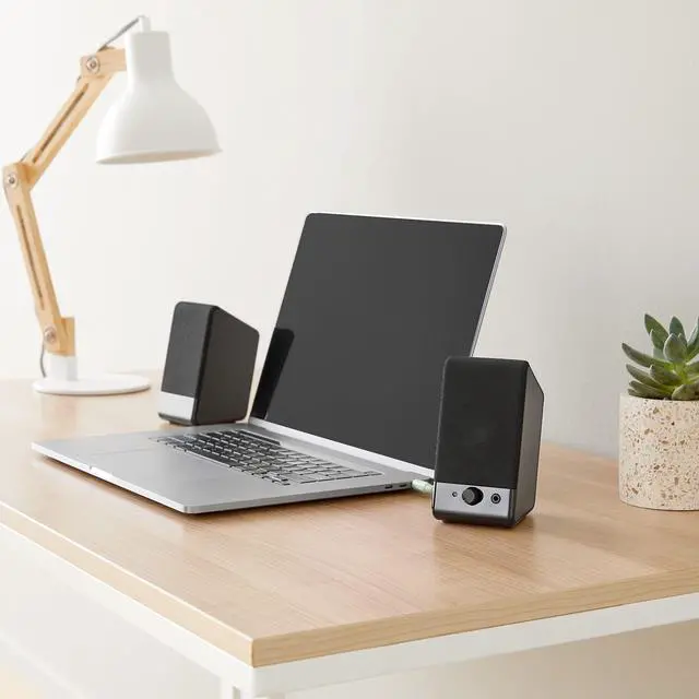 Alt view image 7 of 7 - USB-Powered Computer Speakers with Volume Control for Desktop or Laptop PC, Compact Size, Headphone Jack, Portable, Plug-N-Play, Black
