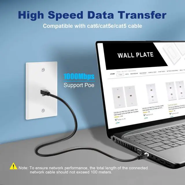 Alt view image 3 of 7 - UL Listed Ethernet Wall Plate, CAT6 Wall Plate and Jack, RJ45 Keystone Inline Coupler with Keystone Ethernet Outlet, White 2-Pack