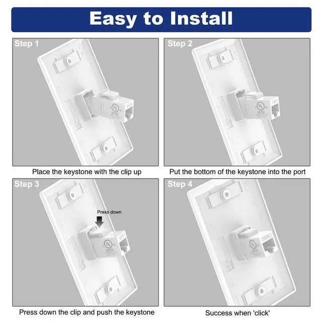 Alt view image 6 of 7 - UL Listed Ethernet Wall Plate, CAT6 Wall Plate and Jack, RJ45 Keystone Inline Coupler with Keystone Ethernet Outlet, White 2-Pack