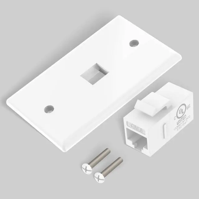 Alt view image 7 of 7 - UL Listed Ethernet Wall Plate, CAT6 Wall Plate and Jack, RJ45 Keystone Inline Coupler with Keystone Ethernet Outlet, White 2-Pack