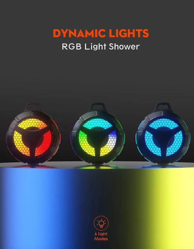 Alt view image 6 of 7 - Waterproof Bluetooth Shower Speaker with Suction Cup, IPX7 Bathroom Speaker, 15W Loud Stereo Sound, Deep Bass, TWS Pairing, RGB Lights, Portable Speaker Gift for Men & Women