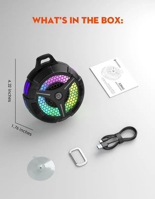 Alt view image 7 of 7 - Waterproof Bluetooth Shower Speaker with Suction Cup, IPX7 Bathroom Speaker, 15W Loud Stereo Sound, Deep Bass, TWS Pairing, RGB Lights, Portable Speaker Gift for Men & Women