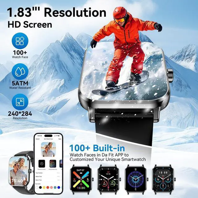 Alt view image 2 of 6 - Smart Watch for Men Women, 1.83" HD Fitness Tracker with Heart Rate Monitor, Sleep Tracking, 100+ Sports Modes, IP68 Waterproof Smartwatch for Android iOS