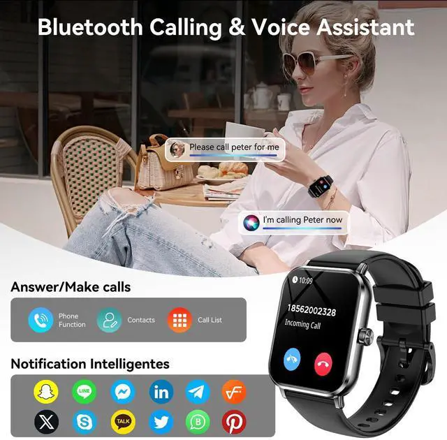 Alt view image 4 of 6 - Smart Watch for Men Women, 1.83" HD Fitness Tracker with Heart Rate Monitor, Sleep Tracking, 100+ Sports Modes, IP68 Waterproof Smartwatch for Android iOS
