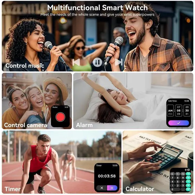 Alt view image 6 of 6 - Smart Watch for Men Women, 1.83" HD Fitness Tracker with Heart Rate Monitor, Sleep Tracking, 100+ Sports Modes, IP68 Waterproof Smartwatch for Android iOS