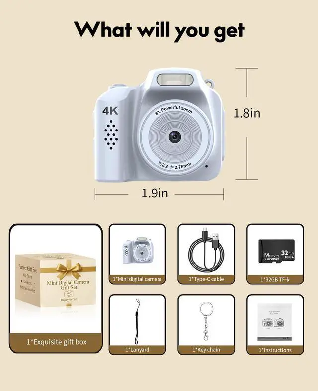 Alt view image 6 of 7 - Mini Keychain Camera 4K Mini Camera with 32GB Card & Elegant Gift Box, Mini Retro Camera for Kids & Adults, Collectible Vintage Camera Gift for Travel Camp Snap, Birthdays & Stocking Stuff