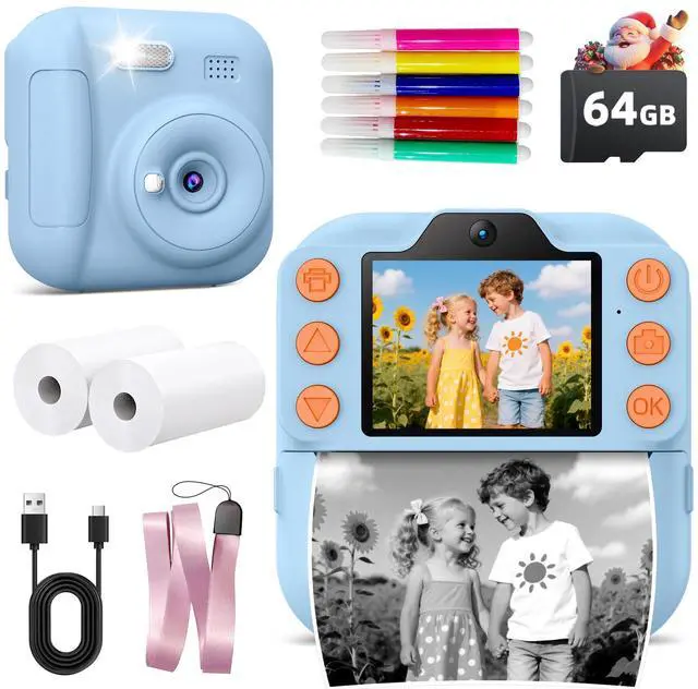 Main image of Kids Camera Instant Print, Toddler Toys Christmas Birthday Gifts for Girls Boys, Portable Digital Camera 64GB SD Card, Kid Toy for Ages 3-12 Girl Xmas Gift for 3 4 5 6 7 8 9 10 Year Old, Pink (Blue)