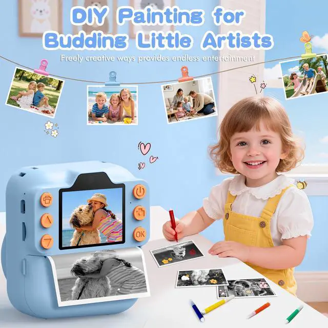 Alt view image 4 of 7 - Kids Camera Instant Print, Toddler Toys Christmas Birthday Gifts for Girls Boys, Portable Digital Camera 64GB SD Card, Kid Toy for Ages 3-12 Girl Xmas Gift for 3 4 5 6 7 8 9 10 Year Old, Pink (Blue)