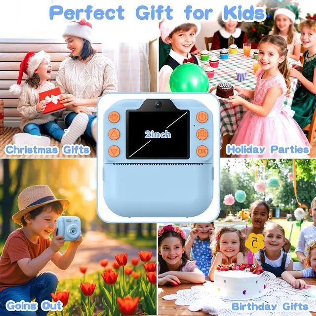Alt view image 5 of 7 - Kids Camera Instant Print, Toddler Toys Christmas Birthday Gifts for Girls Boys, Portable Digital Camera 64GB SD Card, Kid Toy for Ages 3-12 Girl Xmas Gift for 3 4 5 6 7 8 9 10 Year Old, Pink (Blue)