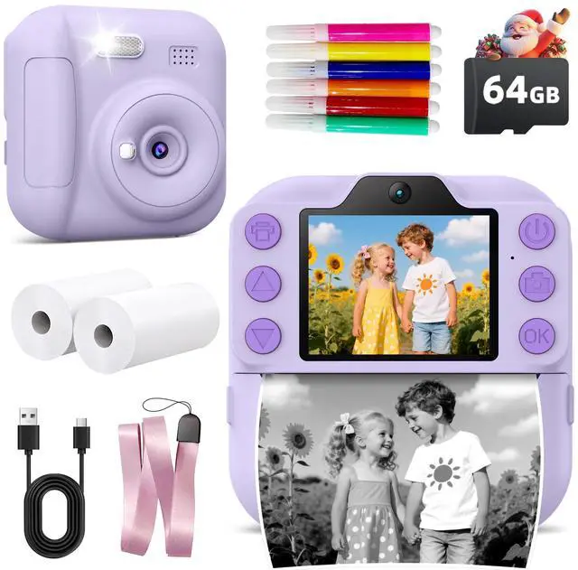 Main image of Kids Camera Instant Print, Toddler Toys Christmas Birthday Gifts for Girls Boys, Portable Digital Camera 64GB SD Card, Kid Toy for Ages 3-12 Girl Xmas Gift for 3 4 5 6 7 8 9 10 Year Old (Purple)