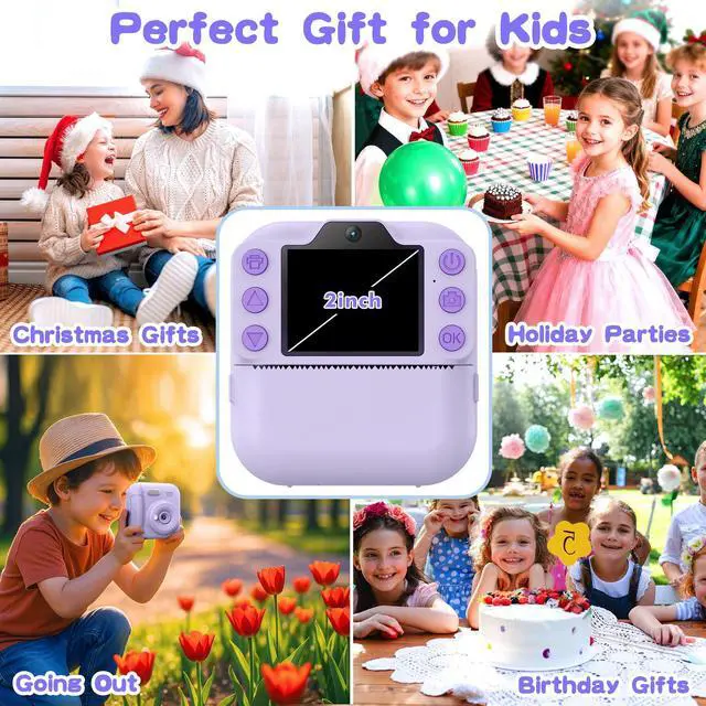 Alt view image 5 of 7 - Kids Camera Instant Print, Toddler Toys Christmas Birthday Gifts for Girls Boys, Portable Digital Camera 64GB SD Card, Kid Toy for Ages 3-12 Girl Xmas Gift for 3 4 5 6 7 8 9 10 Year Old (Purple)
